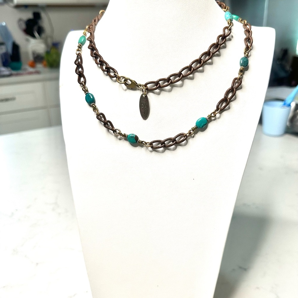 Elegant Turquoise and Bronze and Silver Necklace